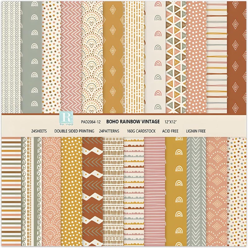 WLXTREE Boho Pattern Scrapbook Paper,24 Sheets 12 Designs Folded Flat Scrapbooking Paper Double Sided Colorful Decorative Craft Scrap Book Paper For Card Making Art Photo Album,12x12 Inch - Image 1